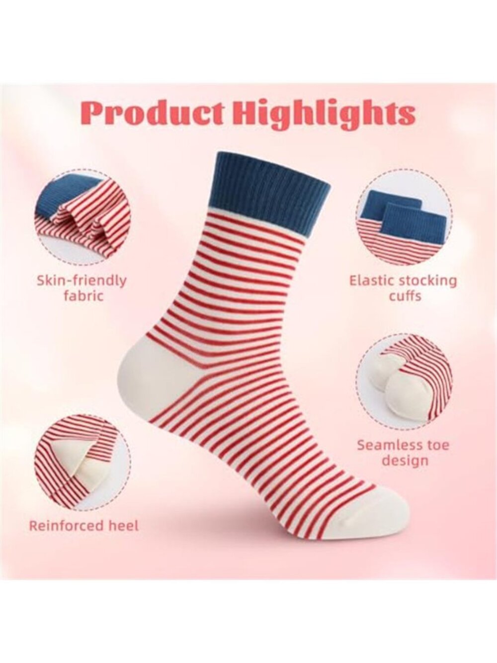 8 Pairs Retro Striped Socks for Women - Colorful Striped Crew Sock, Vintage - Picture 5 of 6